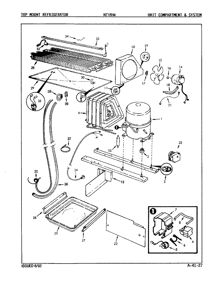 UNIT COMPARTMENT & SYSTEM Diagram and Parts List for NT15H4A 9B02A Admiral Refrigerator