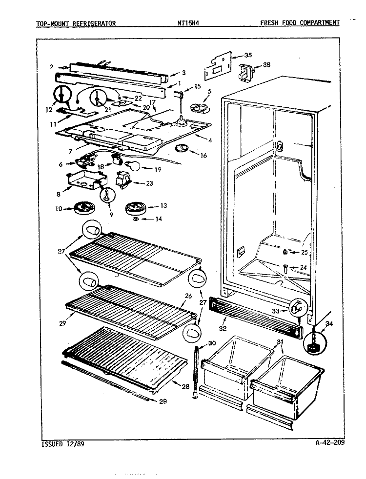 FRESH FOOD COMPARTMENT Diagram and Parts List for NT15H4A 9B02A Admiral Refrigerator