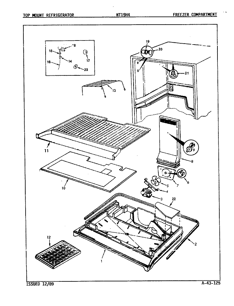 FREEZER COMPARTMENT Diagram and Parts List for NT15H4A 9B02A Admiral Refrigerator