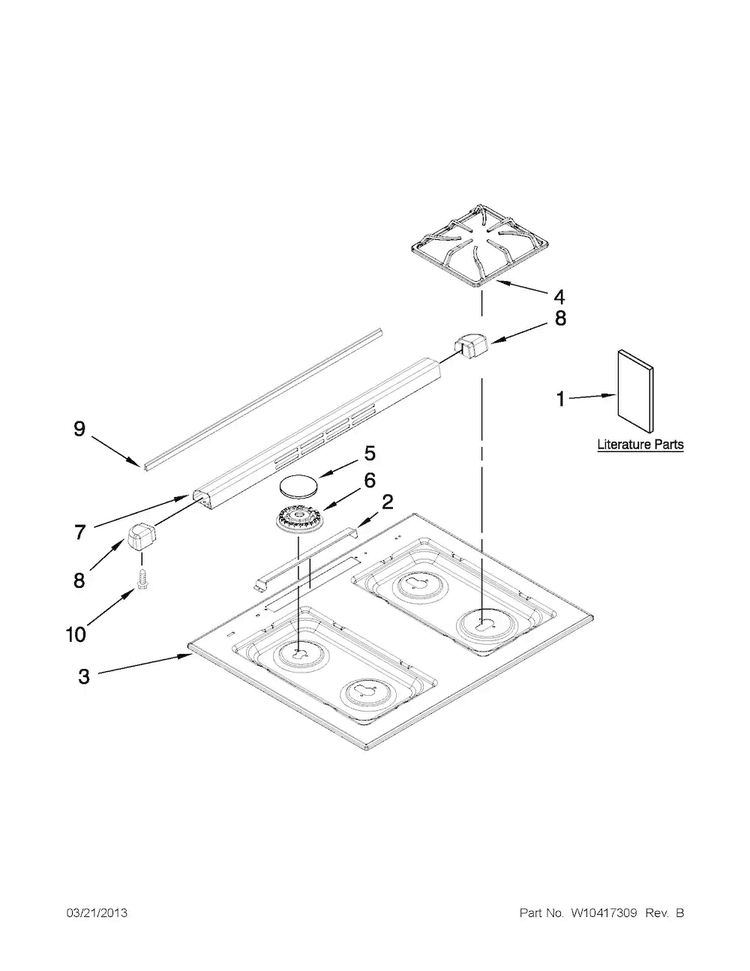 Cooktop Parts Diagram and Parts List for MGS5752BDB20  Maytag Range