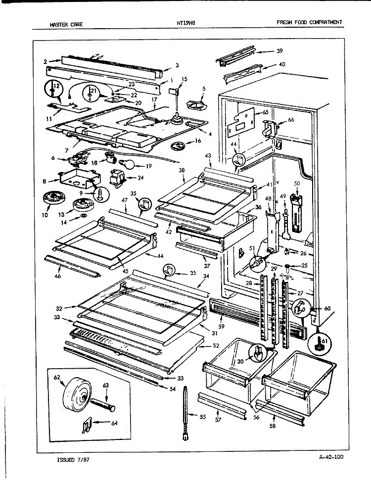 FRESH FOOD COMPARTMENT Diagram and Parts List for NT19H8 8A07A Admiral Refrigerator