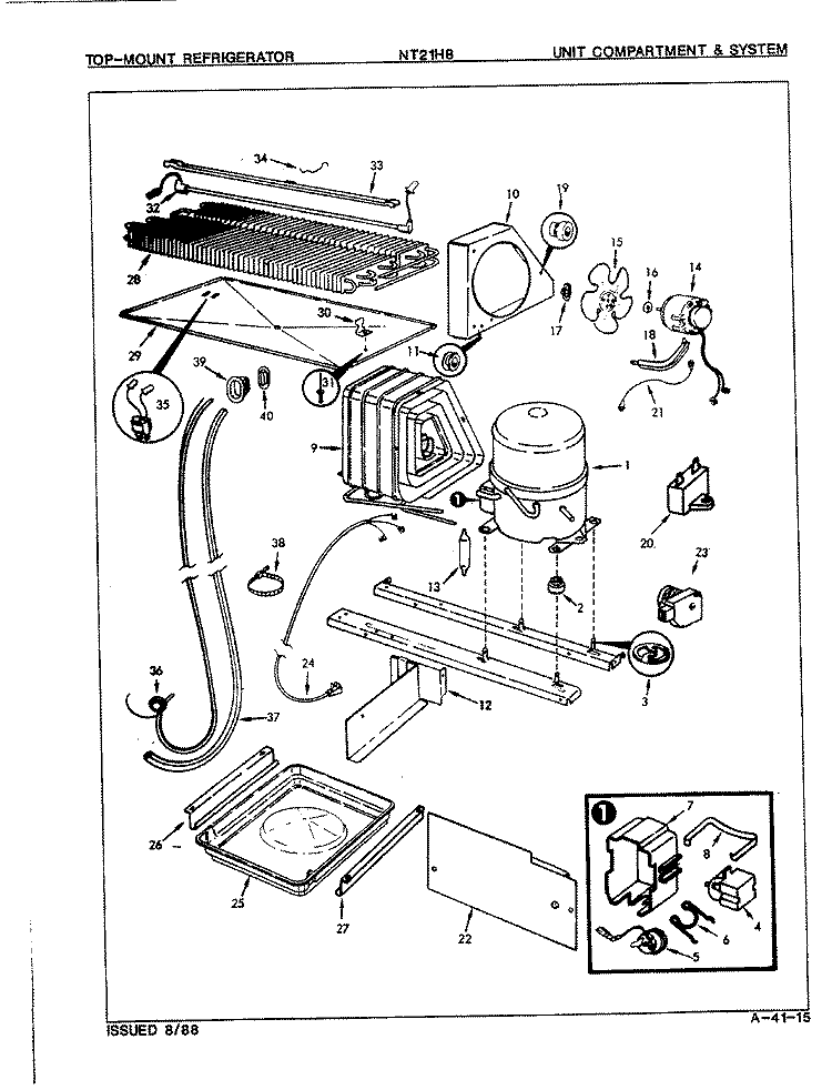 UNIT COMPARTMENT & SYSTEM Diagram and Parts List for NT21H8 7A58A Admiral Refrigerator