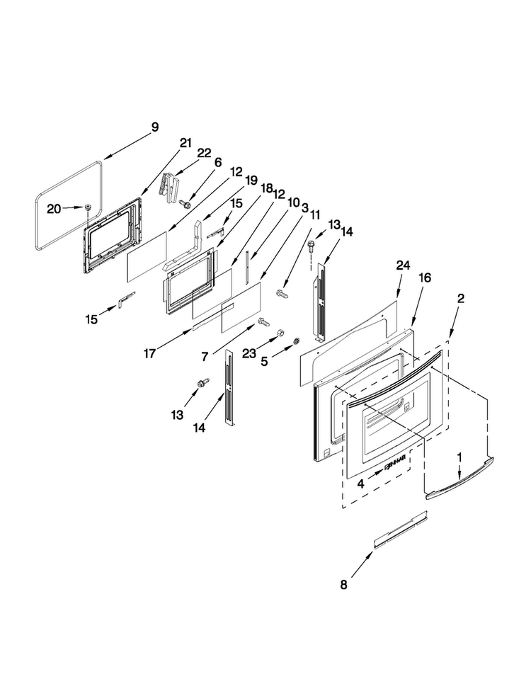 Door Parts Diagram and Parts List for JGS8850CDB01  Jenn-Air Range