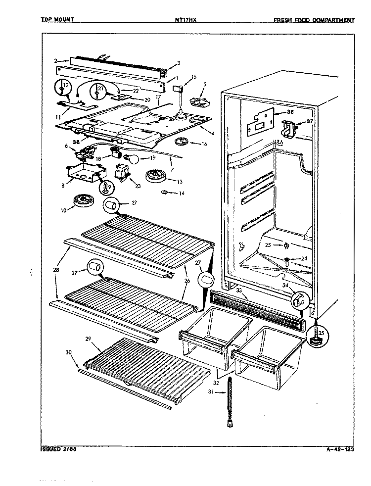 FRESH FOOD COMPARTMENT Diagram and Parts List for NT17HXA 9D02B International Refrigerator