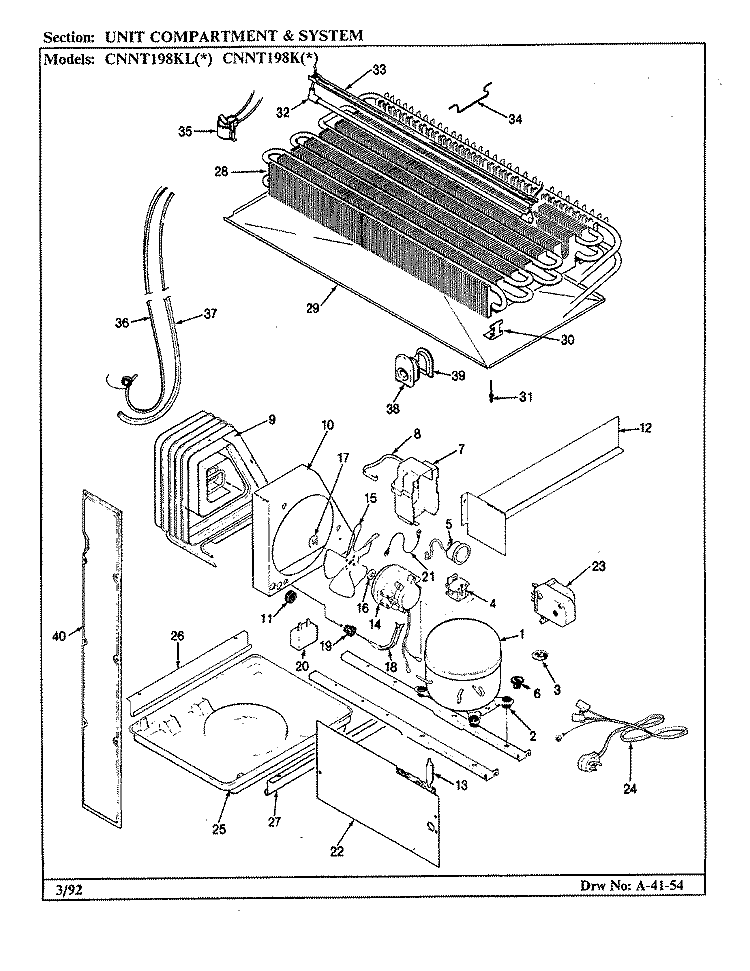 UNIT COMPARTMENT & SYSTEM Diagram and Parts List for CNNT198K CF66A Maytag Refrigerator