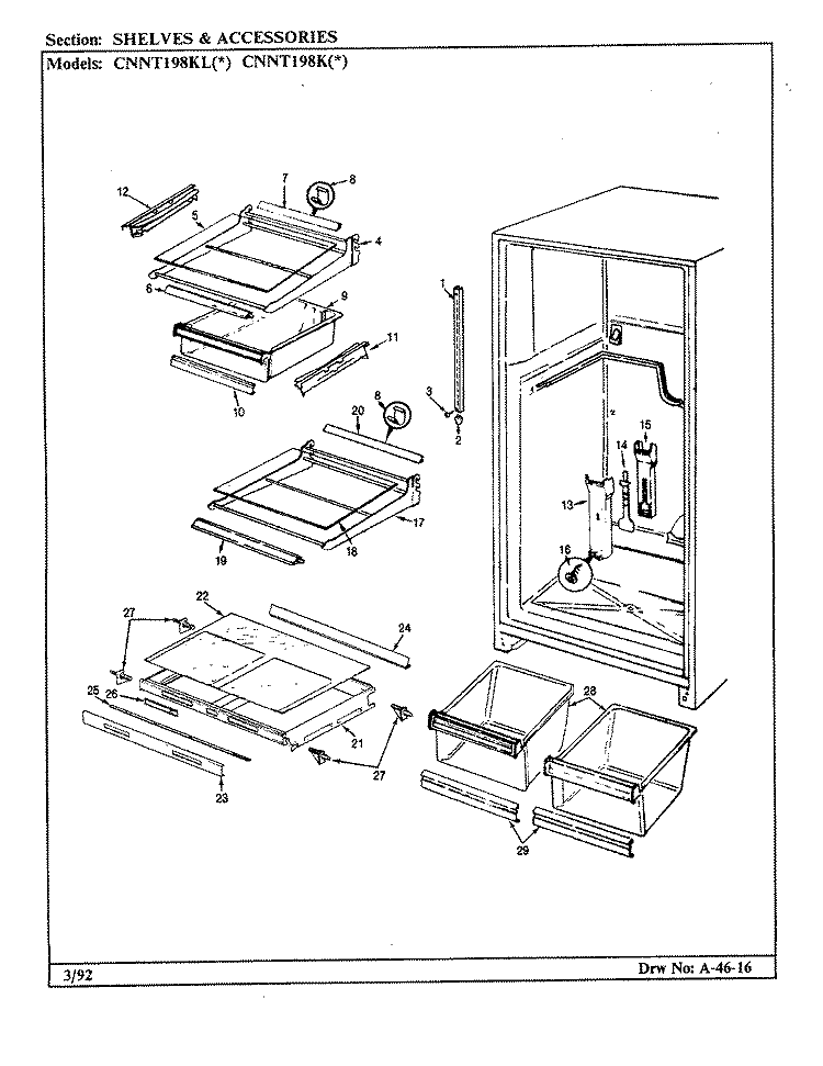 SHELVES & ACCESSORIES Diagram and Parts List for CNNT198K CF66A Maytag Refrigerator