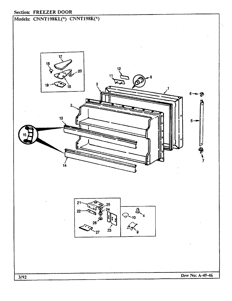 FREEZER DOOR Diagram and Parts List for CNNT198KA CF66A Admiral Refrigerator