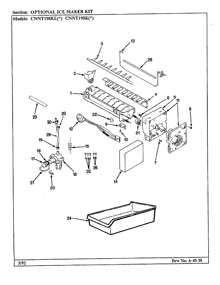 OPTIONAL ICE MAKER KIT (IMKTM10) Diagram and Parts List for CNNT198K CF66A Maytag Refrigerator