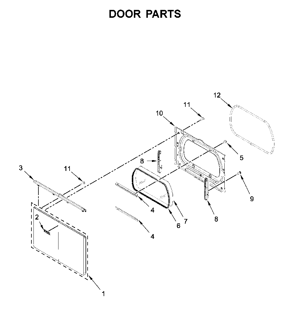 Door parts Diagram and Parts List for MED6230RHW0  Maytag Dryer