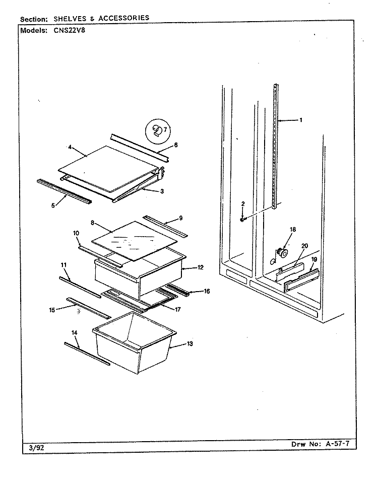 SHELVES & ACCESSORIES Diagram and Parts List for CNS22V8 CR16A Admiral Refrigerator