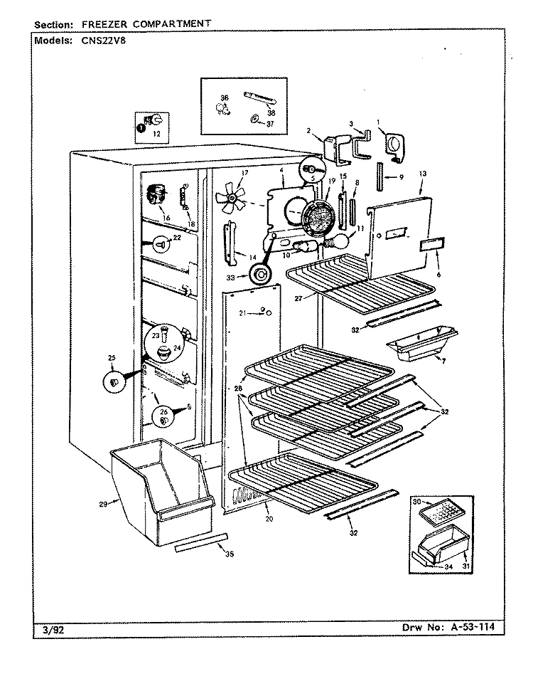 FREEZER COMPARTMENT Diagram and Parts List for CNS22V8 CR16A Admiral Refrigerator