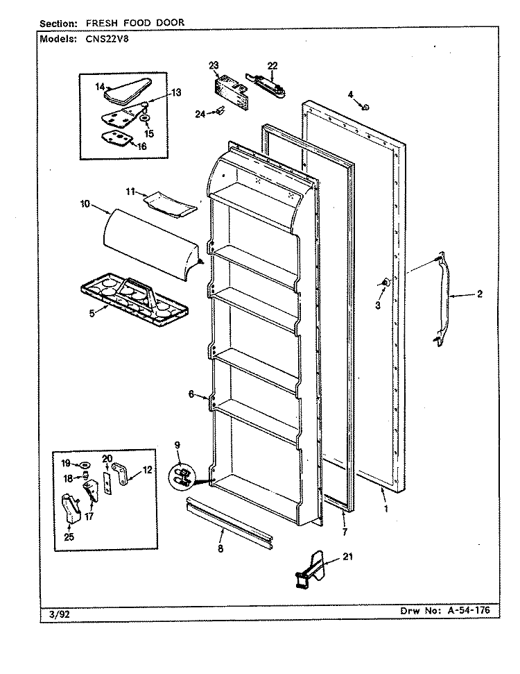FRESH FOOD DOOR Diagram and Parts List for CNS22V8 CR16A Admiral Refrigerator
