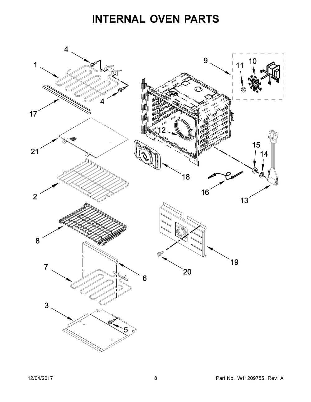Internal Oven Parts Diagram and Parts List for JMW2430DB02  Maytag Microwave Oven Combo