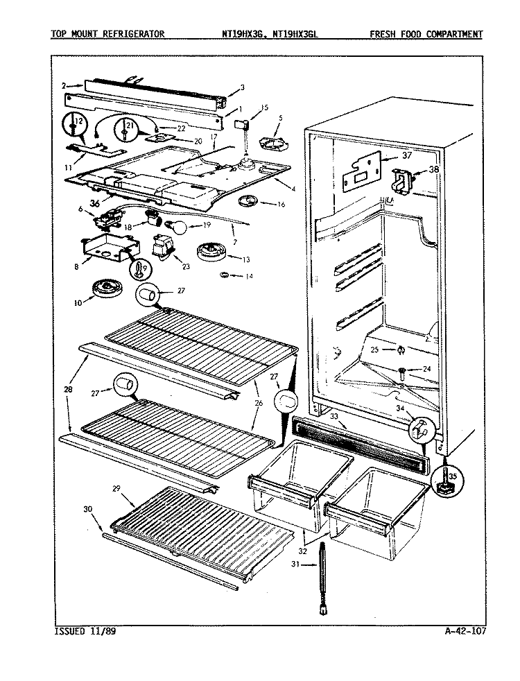 FRESH FOOD COMPARTMENT Diagram and Parts List for NT19HX3GA 9D45B Maytag Refrigerator