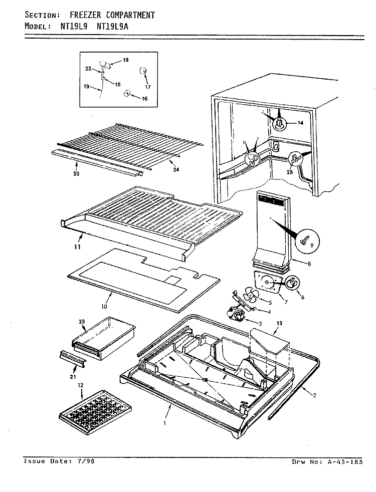 FREEZER COMPARTMENT Diagram and Parts List for NT19L9A AA62A Admiral Refrigerator