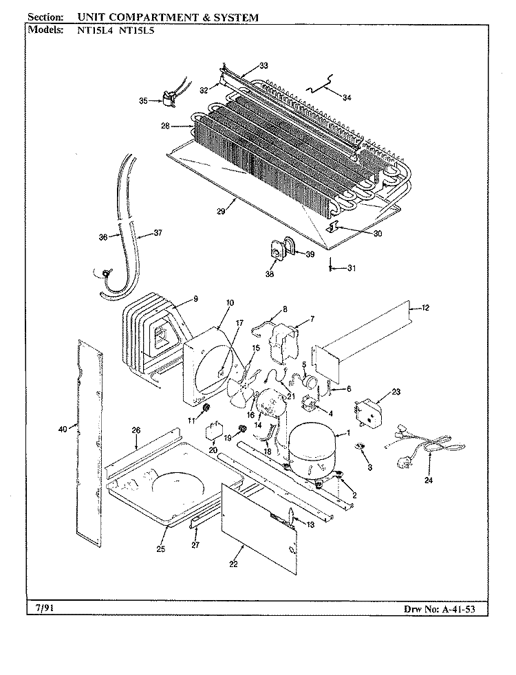 UNIT COMPARTMENT & SYSTEM Diagram and Parts List for NT15L4 BA01C Admiral Refrigerator