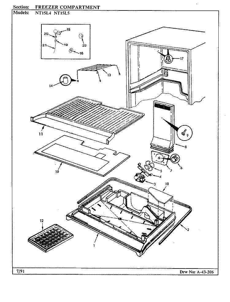 FREEZER COMPARTMENT Diagram and Parts List for NT15L4 BA01C Admiral Refrigerator