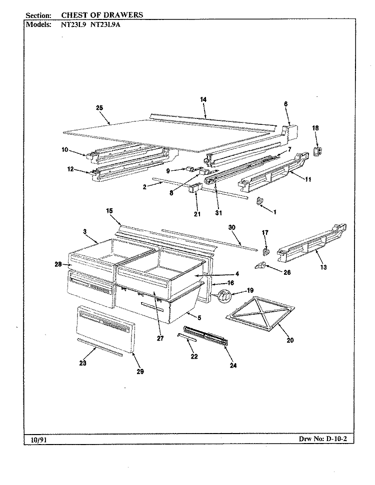CHEST OF DRAWERS Diagram and Parts List for NT23L9 AA98C Admiral Refrigerator