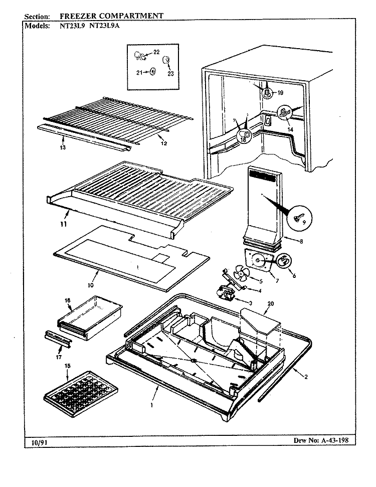 FREEZER COMPARTMENT Diagram and Parts List for NT23L9 AA98C Admiral Refrigerator