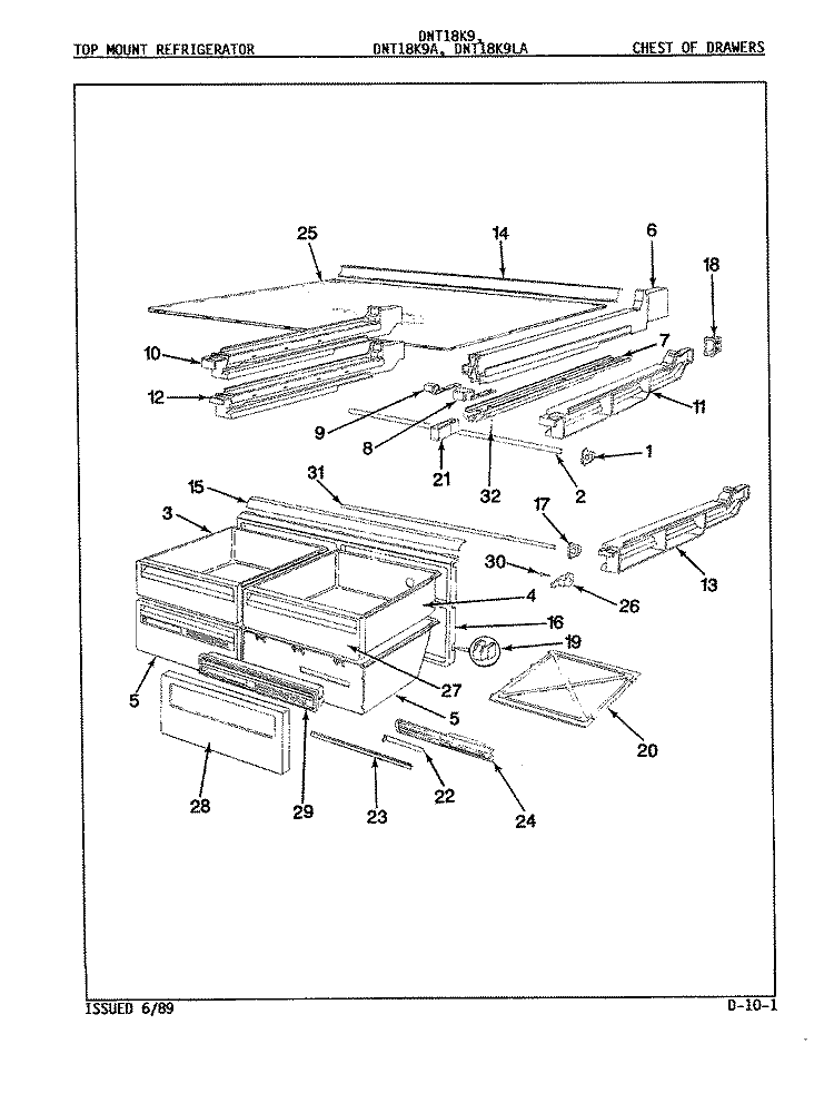 CHEST OF DRAWERS Diagram and Parts List for DNT18K9A 9A73A Admiral Refrigerator