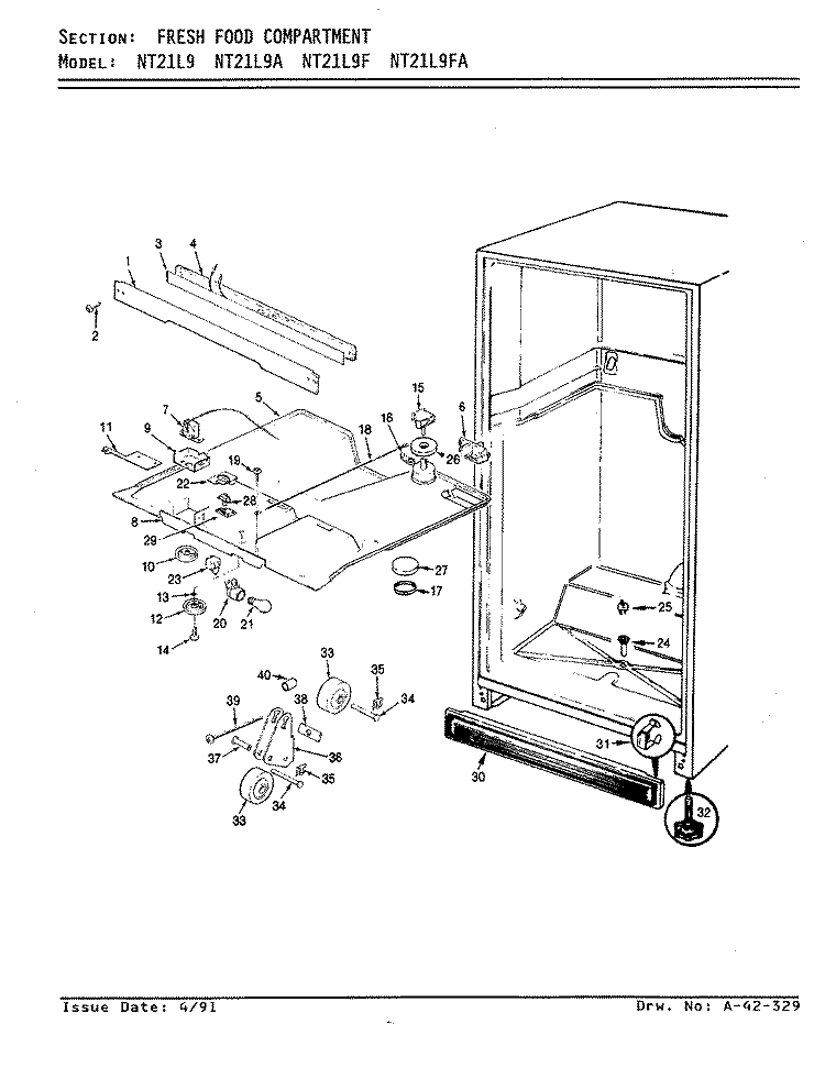 FRESH FOOD COMPARTMENT Diagram and Parts List for NT21L9F BA73A Admiral Refrigerator