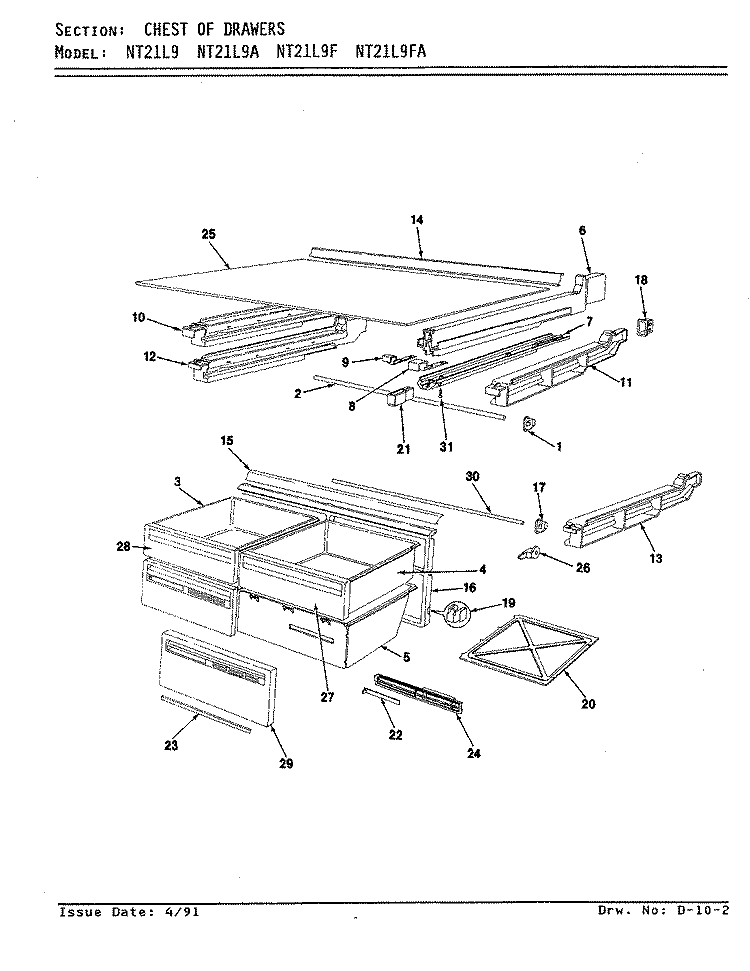 CHEST OF DRAWERS Diagram and Parts List for NT21L9F BA73A Admiral Refrigerator