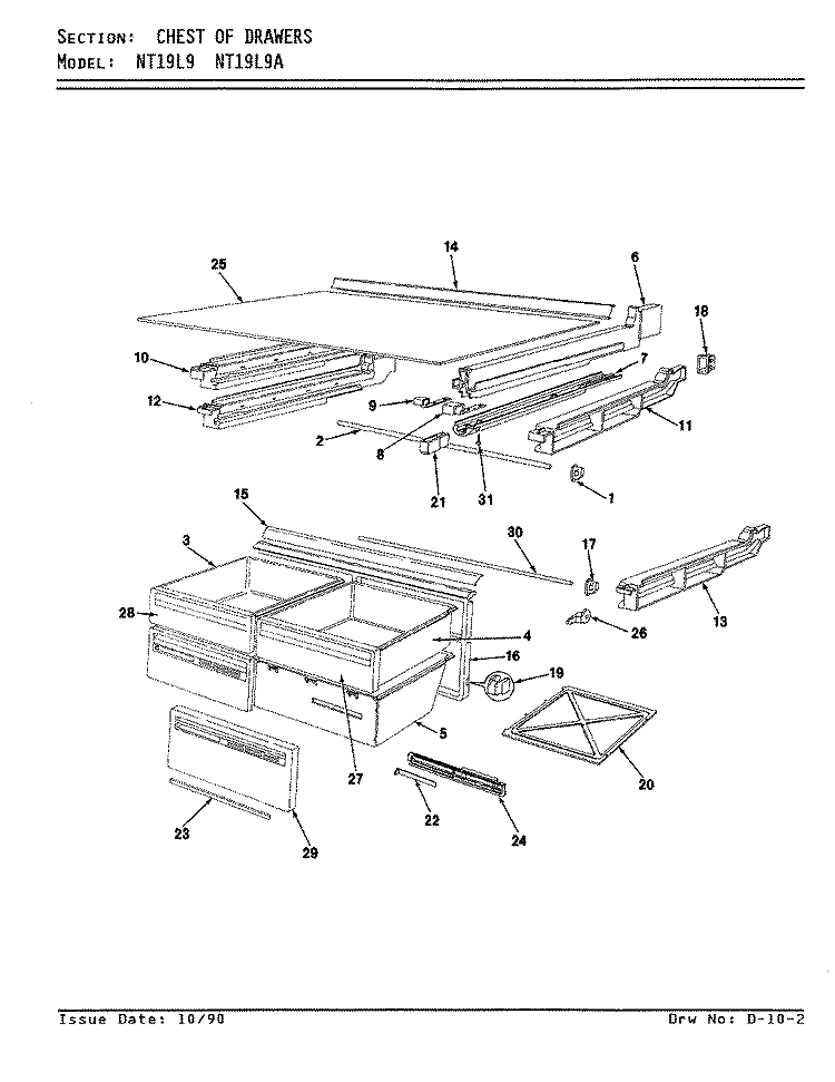 CHEST OF DRAWERS Diagram and Parts List for NT19L9 BA61A Admiral Refrigerator