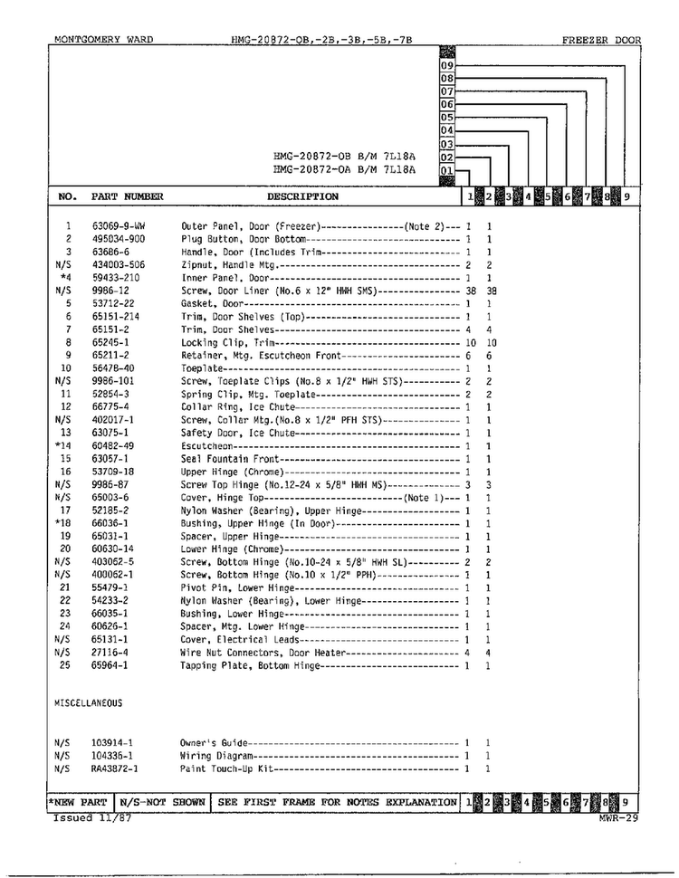 Freezer Door/misc Page 2 Diagram and Parts List for 20872A  Admiral Refrigerator
