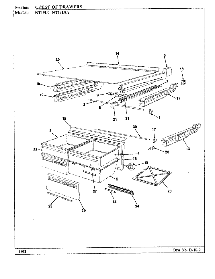 CHEST OF DRAWERS Diagram and Parts List for NT19L9 BA61B Admiral Refrigerator