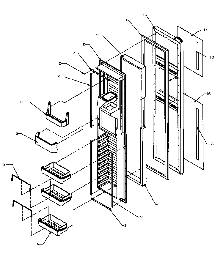Freezer Door Diagram and Parts List for SXD25AL-P1162436WL  Amana Refrigerator
