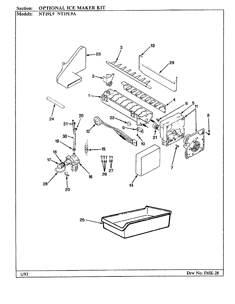 OPTIONAL ICE MAKER (IMKTM1 B / M AYO7A) Diagram and Parts List for NT19L9 BA61B Admiral Refrigerator