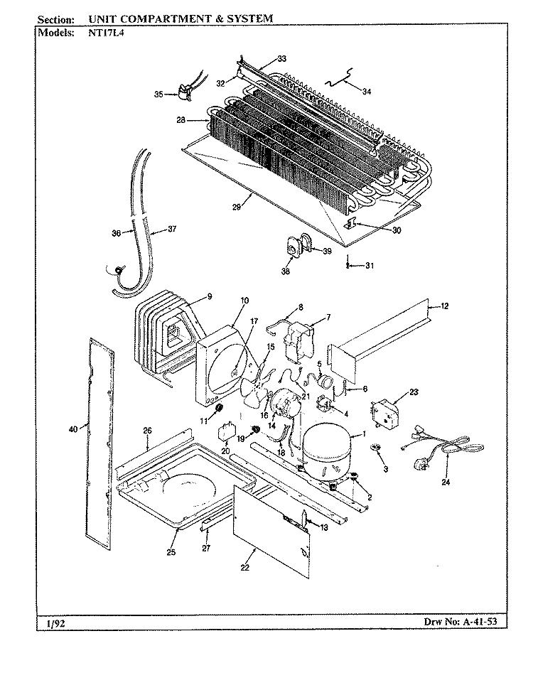 UNIT COMPARTMENT & SYSTEM Diagram and Parts List for NT17L4A BA21C Admiral Refrigerator