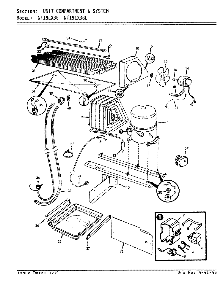 UNIT COMPARTMENT & SYSTEM Diagram and Parts List for NT19LX3GH AF69A Maytag Refrigerator