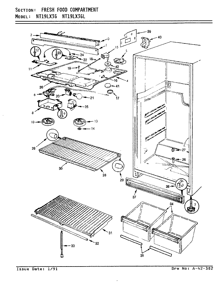 FRESH FOOD COMPARTMENT Diagram and Parts List for NT19LX3GA AF69A Maytag Refrigerator