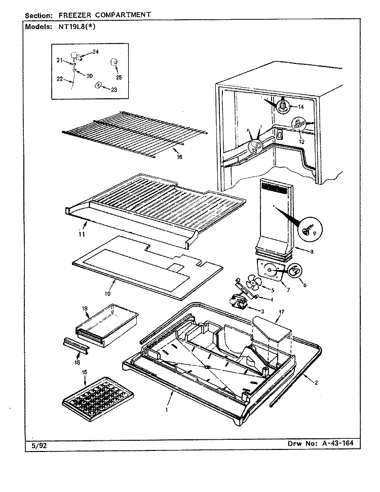 FREEZER COMPARTMENT Diagram and Parts List for NT19L8A CA55A Admiral Refrigerator