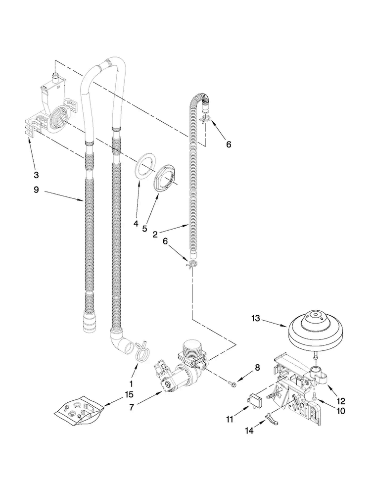 Fill, Drain And Overfill Parts Diagram and Parts List for ADB1400PYB1  Amana Dishwasher