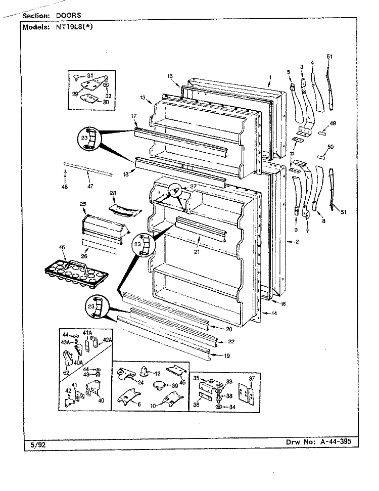 DOORS Diagram and Parts List for NT19L8A CA55A Admiral Refrigerator
