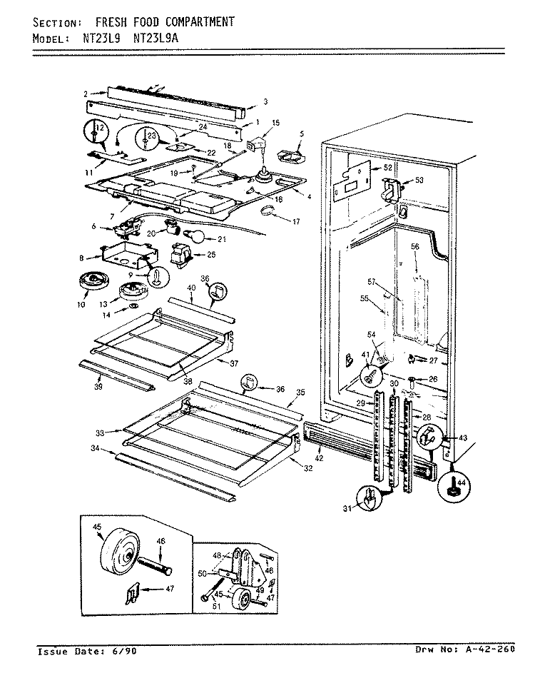 FRESH FOOD COMPARTMENT Diagram and Parts List for NT23L9A AA98B Admiral Refrigerator