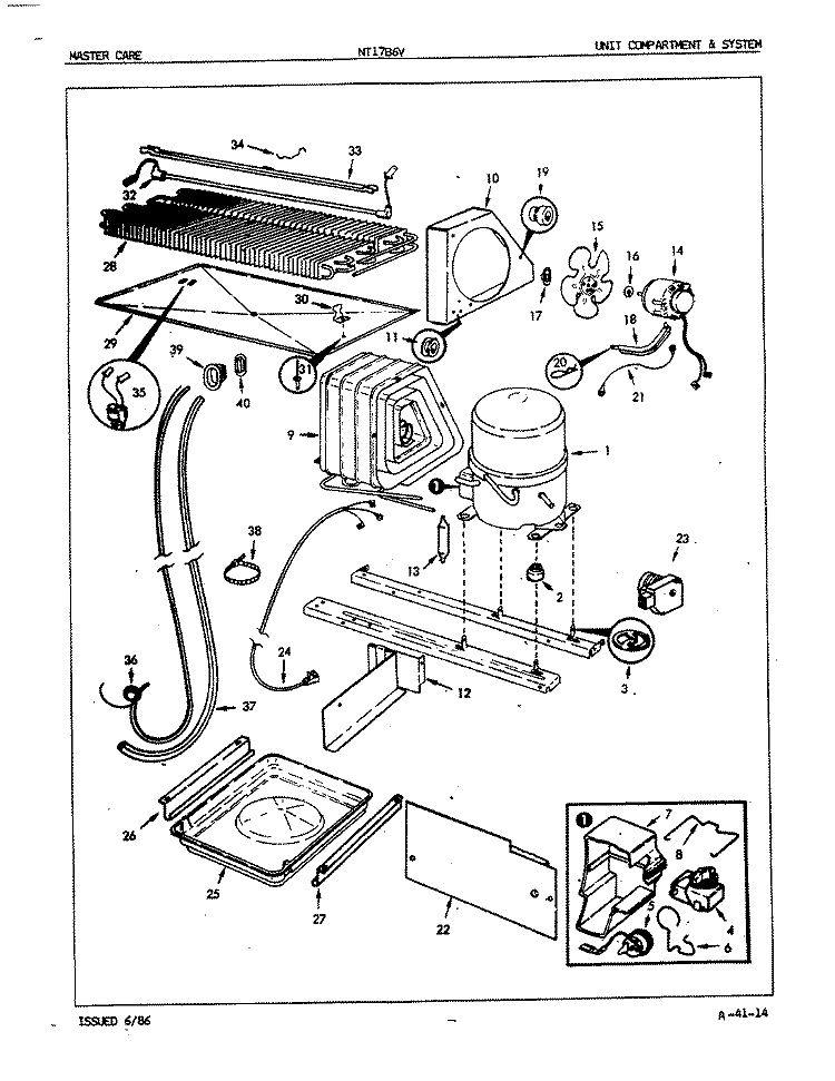 UNIT COMPARTMENT & SYSTEM Diagram and Parts List for NT17B6VA 5A70A Admiral Refrigerator