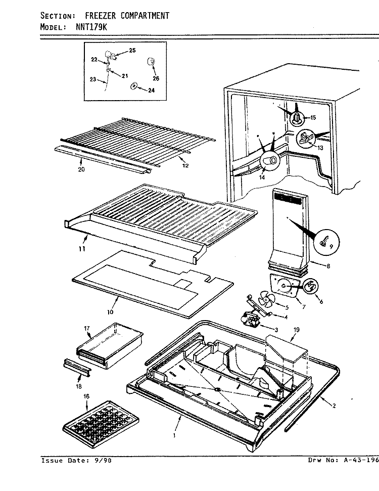 FREEZER COMPARTMENT Diagram and Parts List for NNT179KA AC25A Admiral Refrigerator