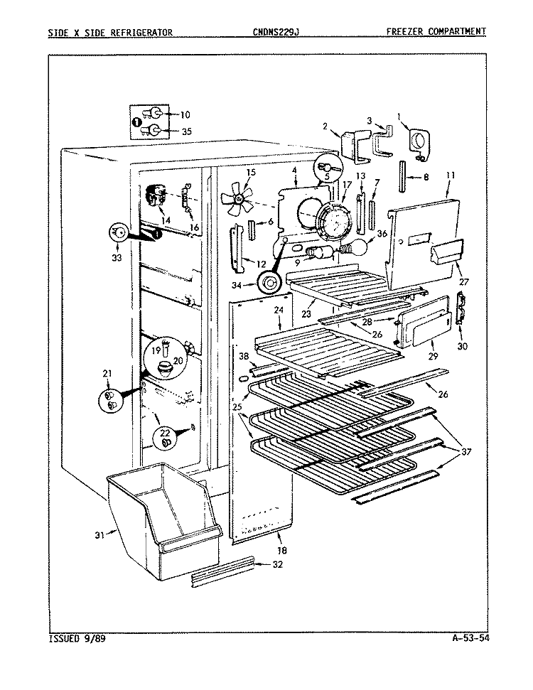 FREEZER COMPARTMENT Diagram and Parts List for CNDNS229JA 8L11B Maytag Refrigerator