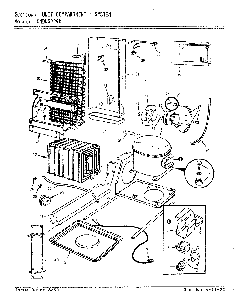 UNIT COMPARTMENT & SYSTEM Diagram and Parts List for CNDNS229KA AP34A Admiral Refrigerator