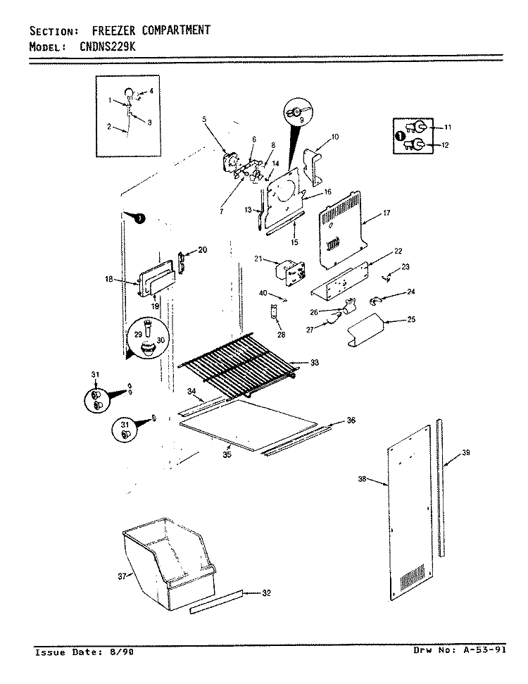 FREEZER COMPARTMENT Diagram and Parts List for CNDNS229KA AP34A Admiral Refrigerator
