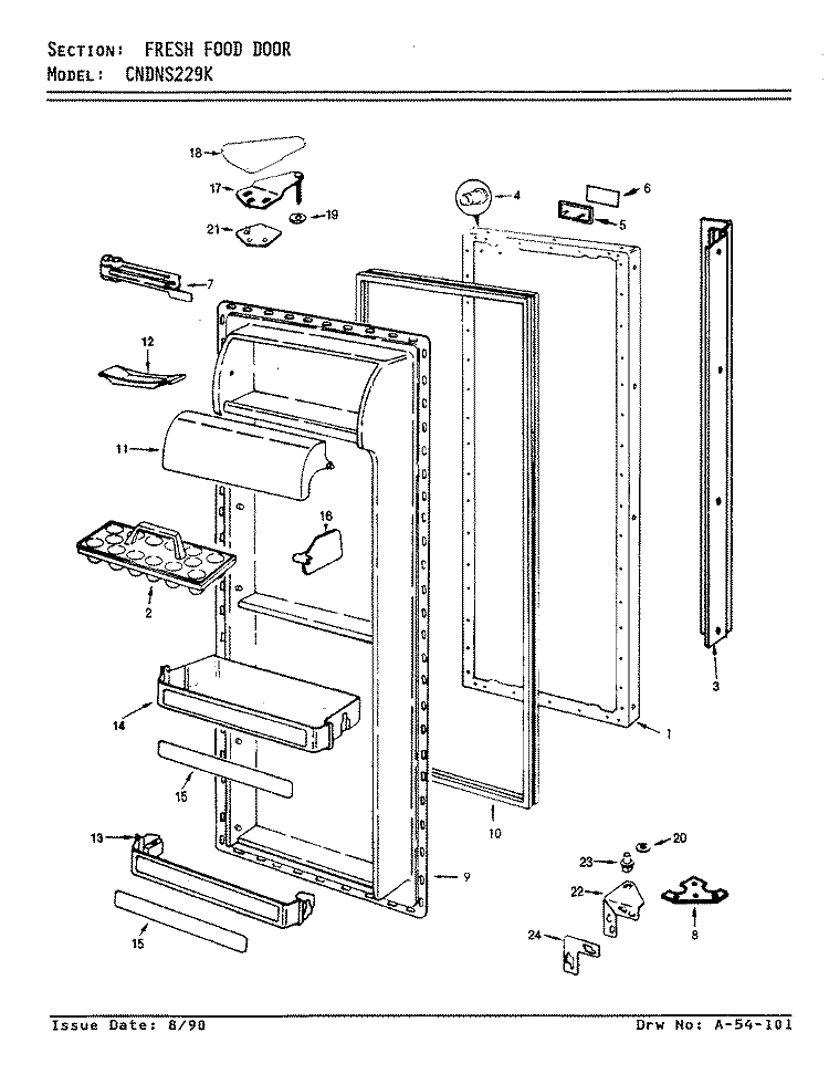 FRESH FOOD DOOR Diagram and Parts List for CNDNS229KA AP34A Admiral Refrigerator