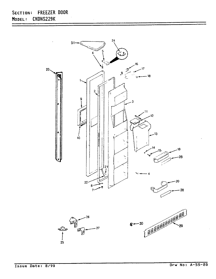 FREEZER DOOR Diagram and Parts List for CNDNS229KA AP34A Admiral Refrigerator
