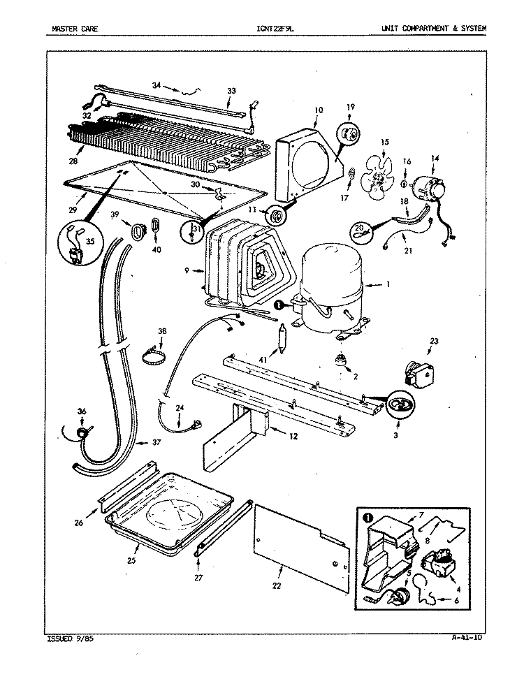 UNIT COMPARTMENT & SYSTEM Diagram and Parts List for ICNT22F9LH 5B53B Admiral Refrigerator