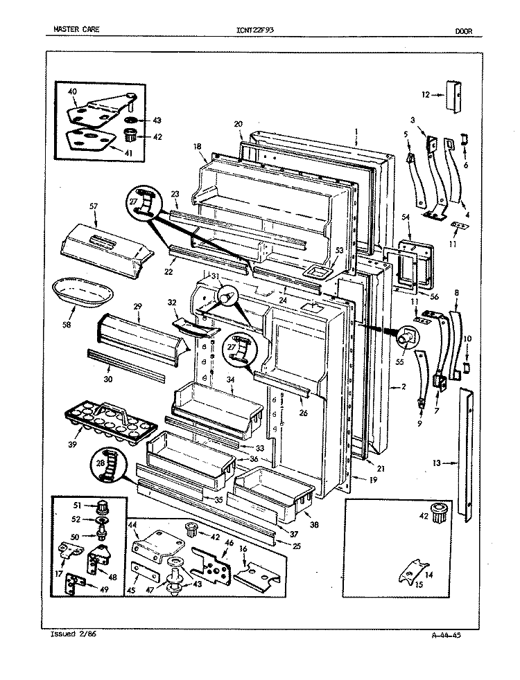 DOOR Diagram and Parts List for ICNT22F93A 5B78B Admiral Refrigerator