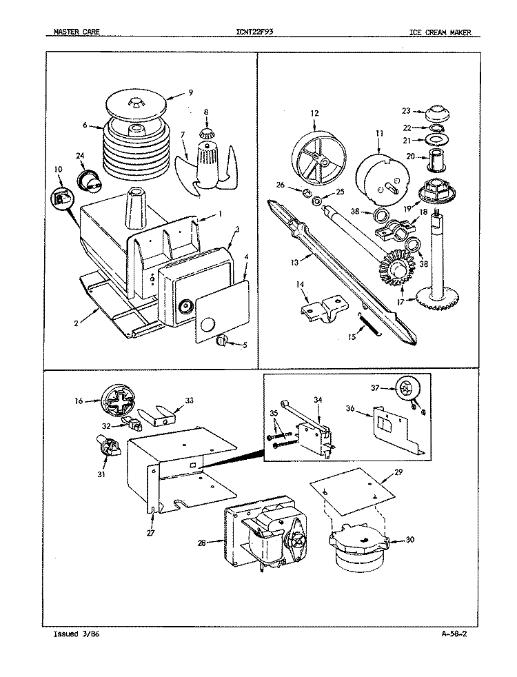 ICE CREAM MAKER Diagram and Parts List for ICNT22F93A 5B78B Admiral Refrigerator