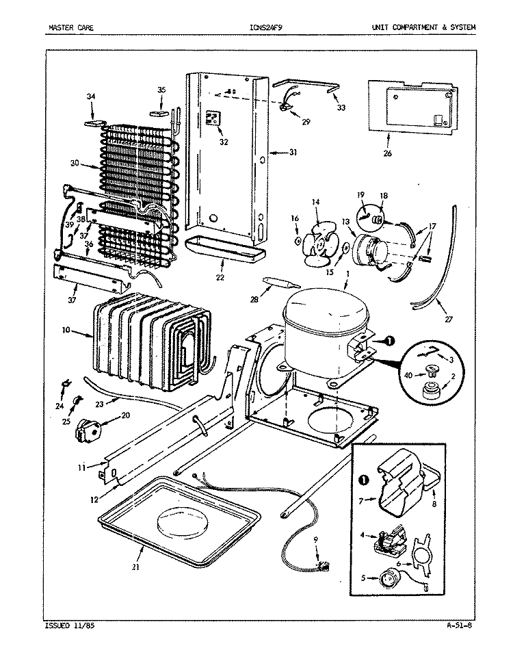 UNIT COMPARTMENT & SYSTEM Diagram and Parts List for ICNS24F9 5L51A Admiral Refrigerator