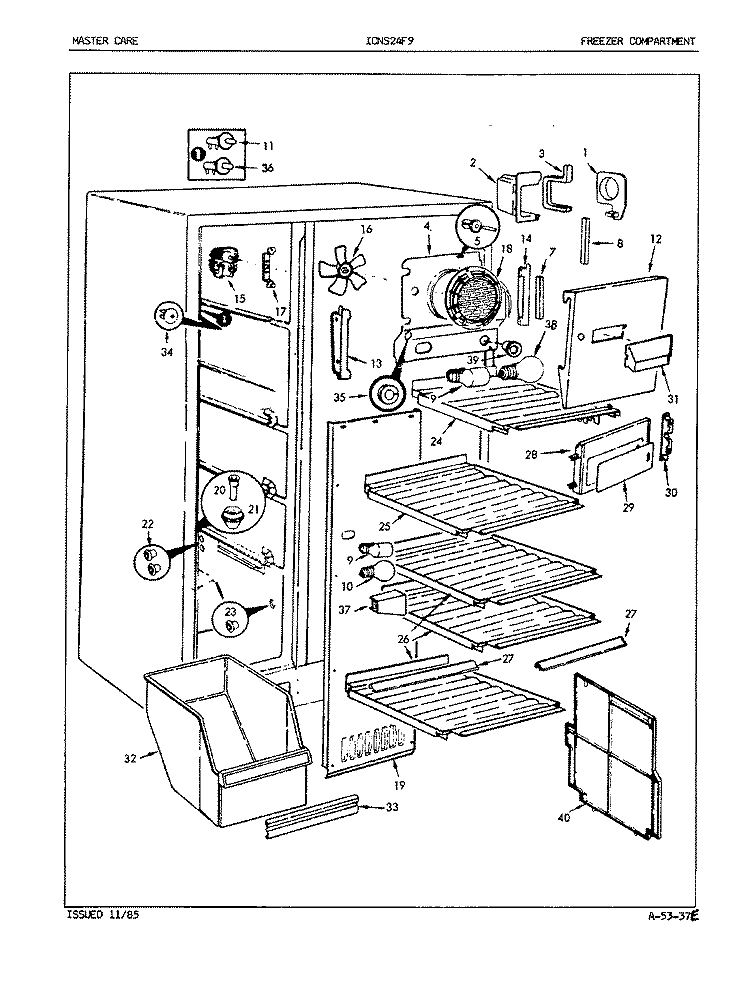 FREEZER COMPARTMENT Diagram and Parts List for ICNS24F9 5L51A Admiral Refrigerator